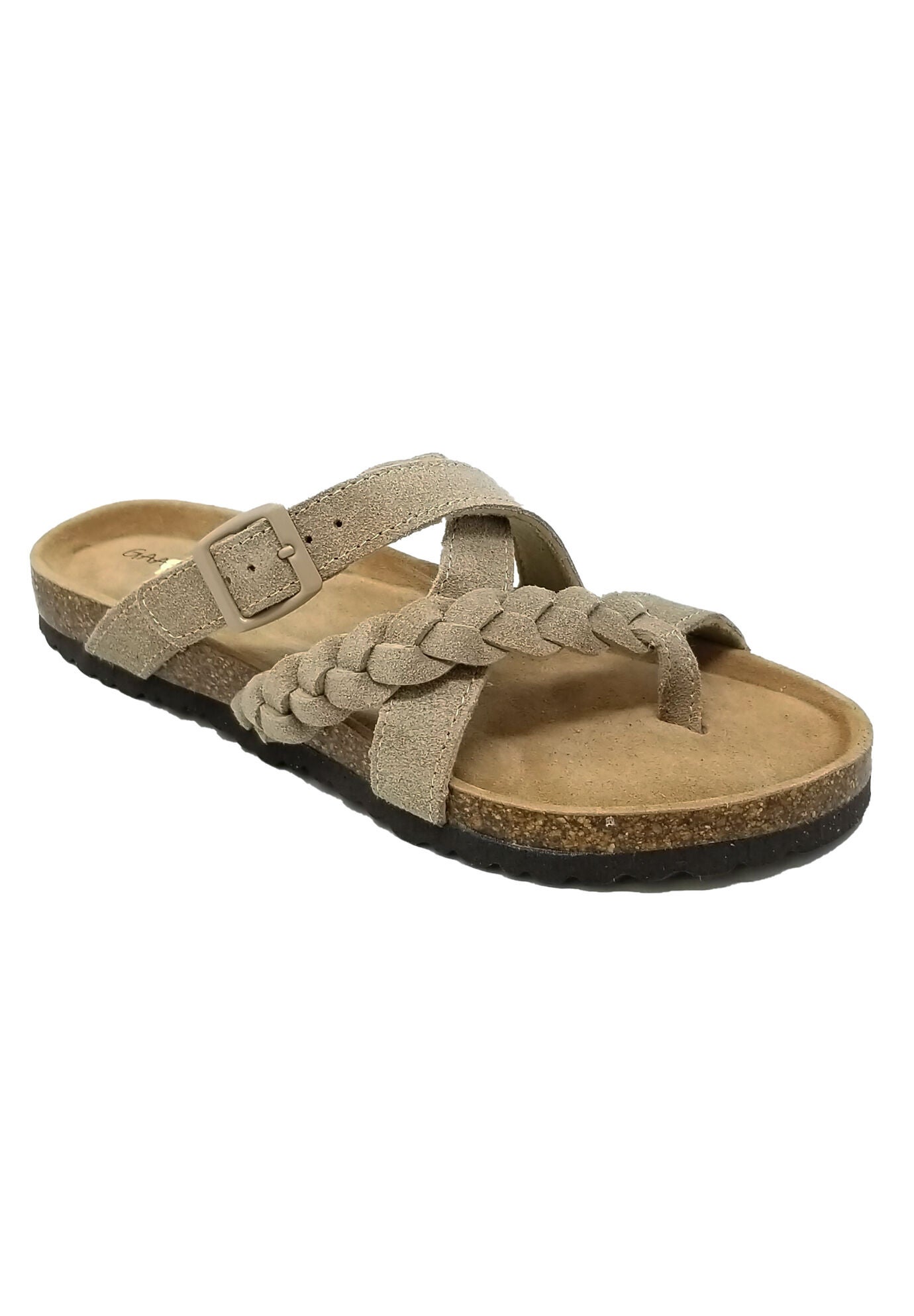 Suede Leather Braided Criss Cross Footbed Sandal, TAN, hi-res image number 0
