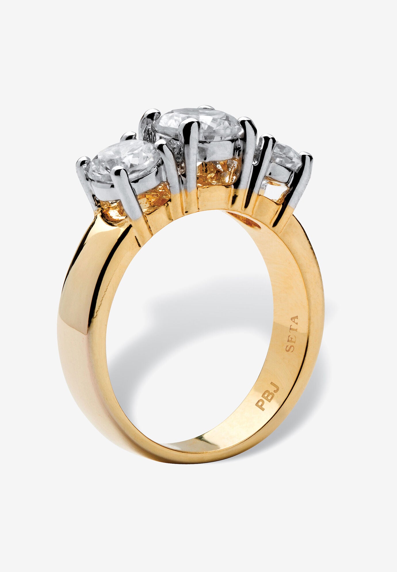 2.28 Tcw Round Cubic Zirconia Three-Stone Anniversary Ring Gold-Plated, , on-hover image number 1