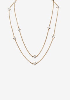 Gold Tone Endless 48" Necklace with Princess Cut Birthstone