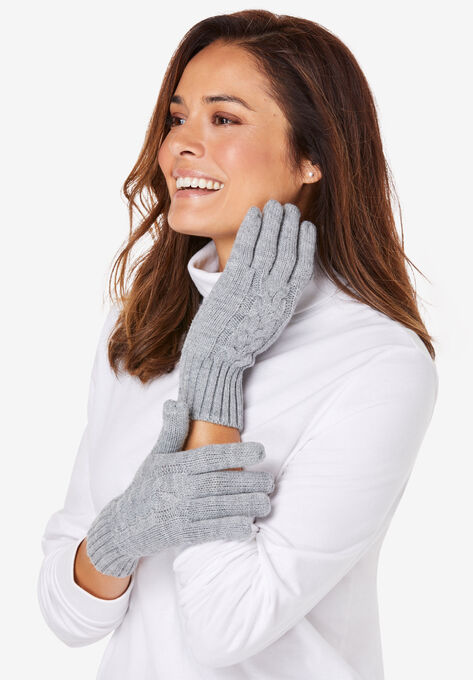 Cable-Knit Gloves, HEATHER GREY, hi-res image number null
