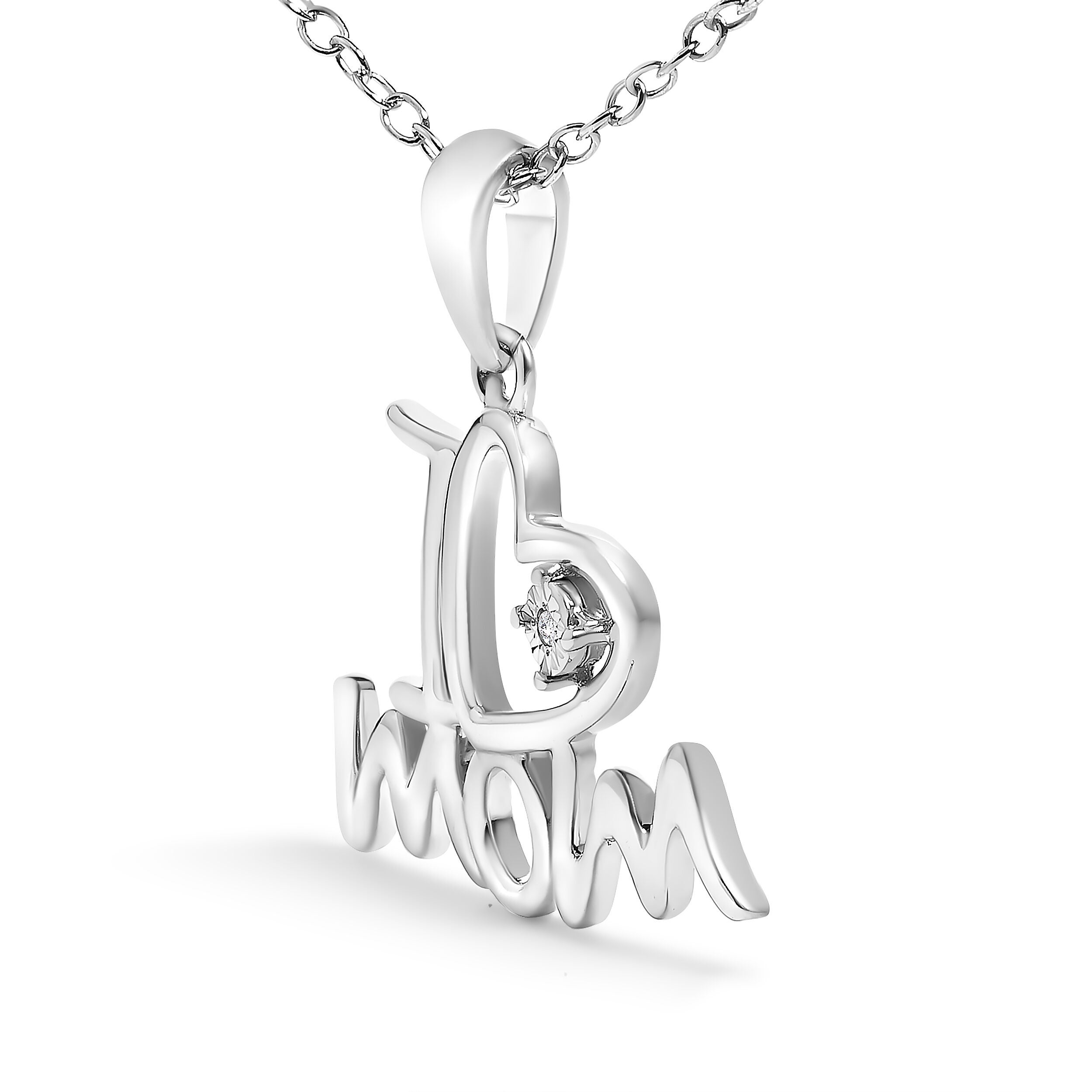 Silver Diamond Accent "I Love Mom" Heart Pendant Necklace, WHITE, alternate image number 2