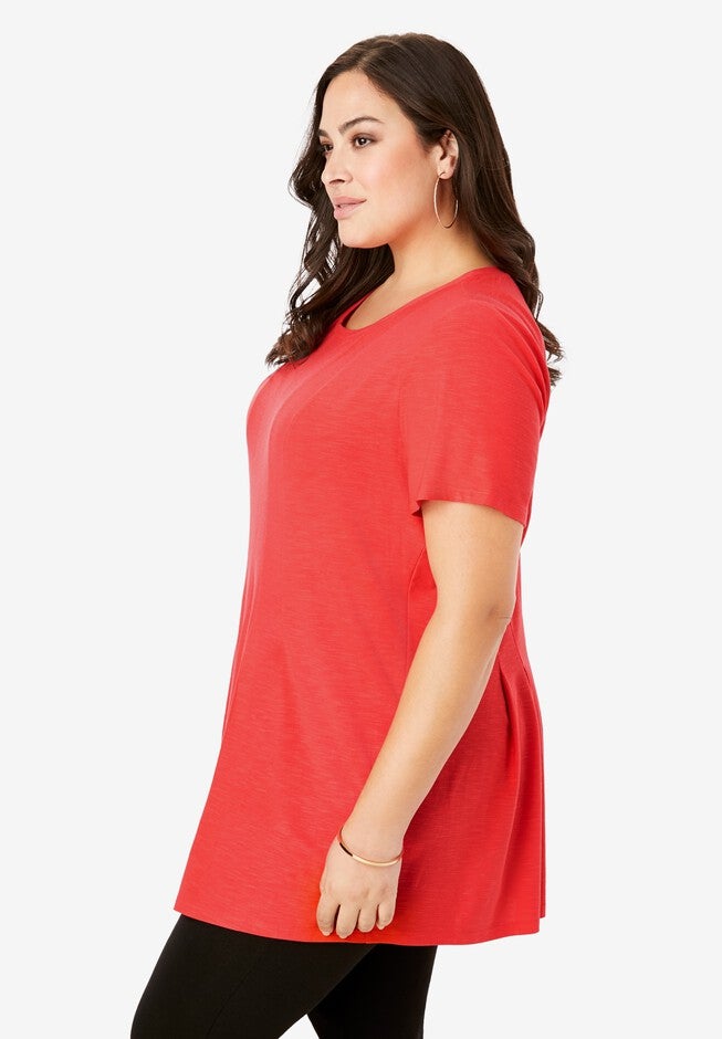 Pleated Tunic with Short Sleeves, , alternate image number null