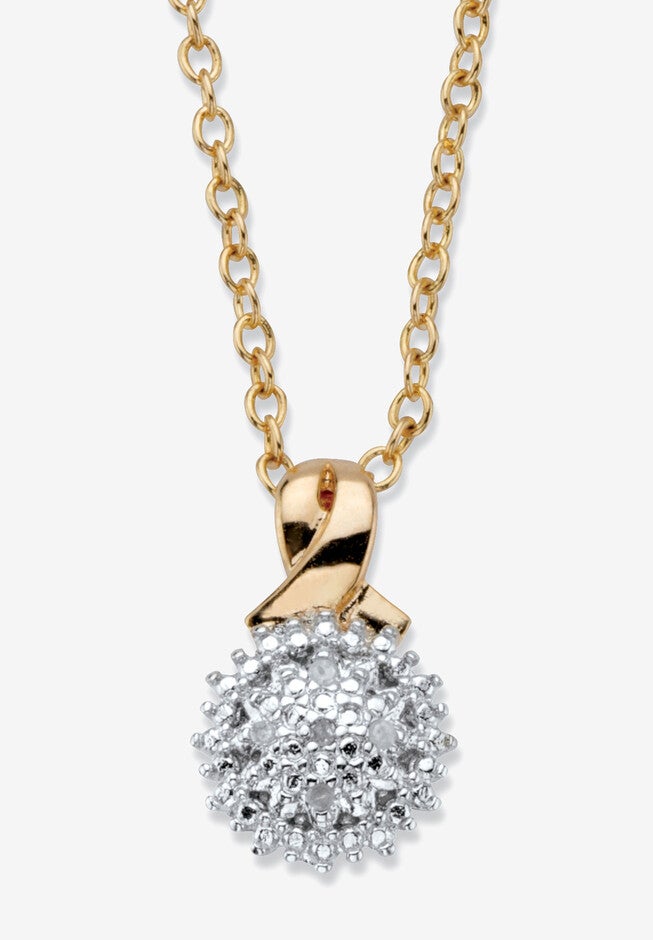 Gold-Plated Diamond Accent Cluster Pendant with 18 inches Chain, GOLD, hi-res image number 0