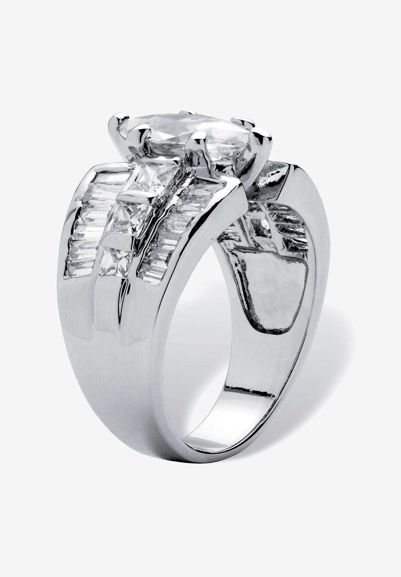 7.87 Tcw Marquise-Cut Cubic Zirconia Platinum-Plated Engagement Anniversary Ring, , on-hover image number 1