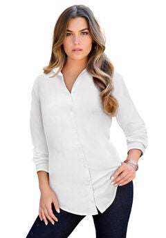 Kate Long-Sleeve Crisp Cotton-Blend Button-Front Shirt