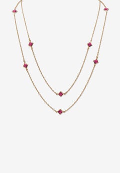 Gold Tone Endless 48" Necklace with Princess Cut Birthstone