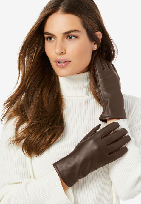 Fleece-Lined Leather Gloves, CHOCOLATE, hi-res image number null