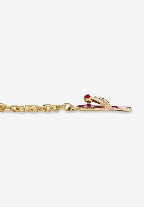 Gold Tone Flip Flop Charm Ankle Bracelet with Crystals 9" Plus 1" Extender, , on-hover image number null