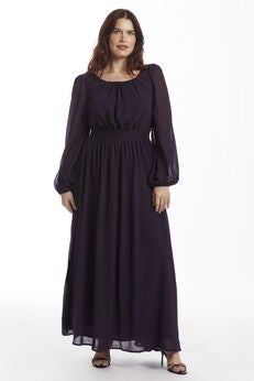 Scoop Neck Shirred Chiffon Gown