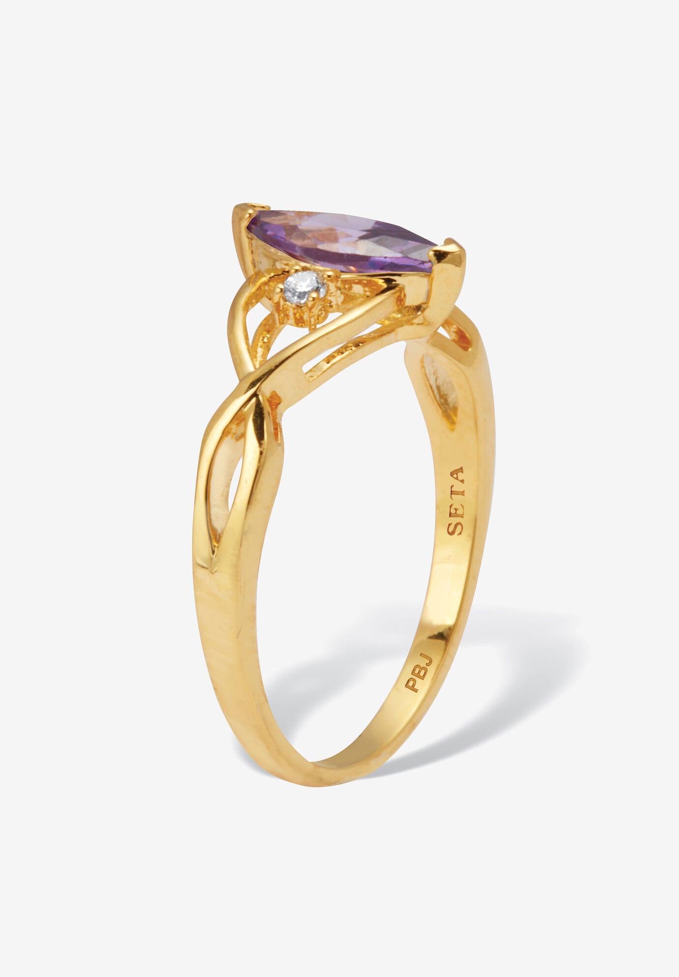 Marquise Simulated Birthstone Gold-Plated Ring, , on-hover image number 1