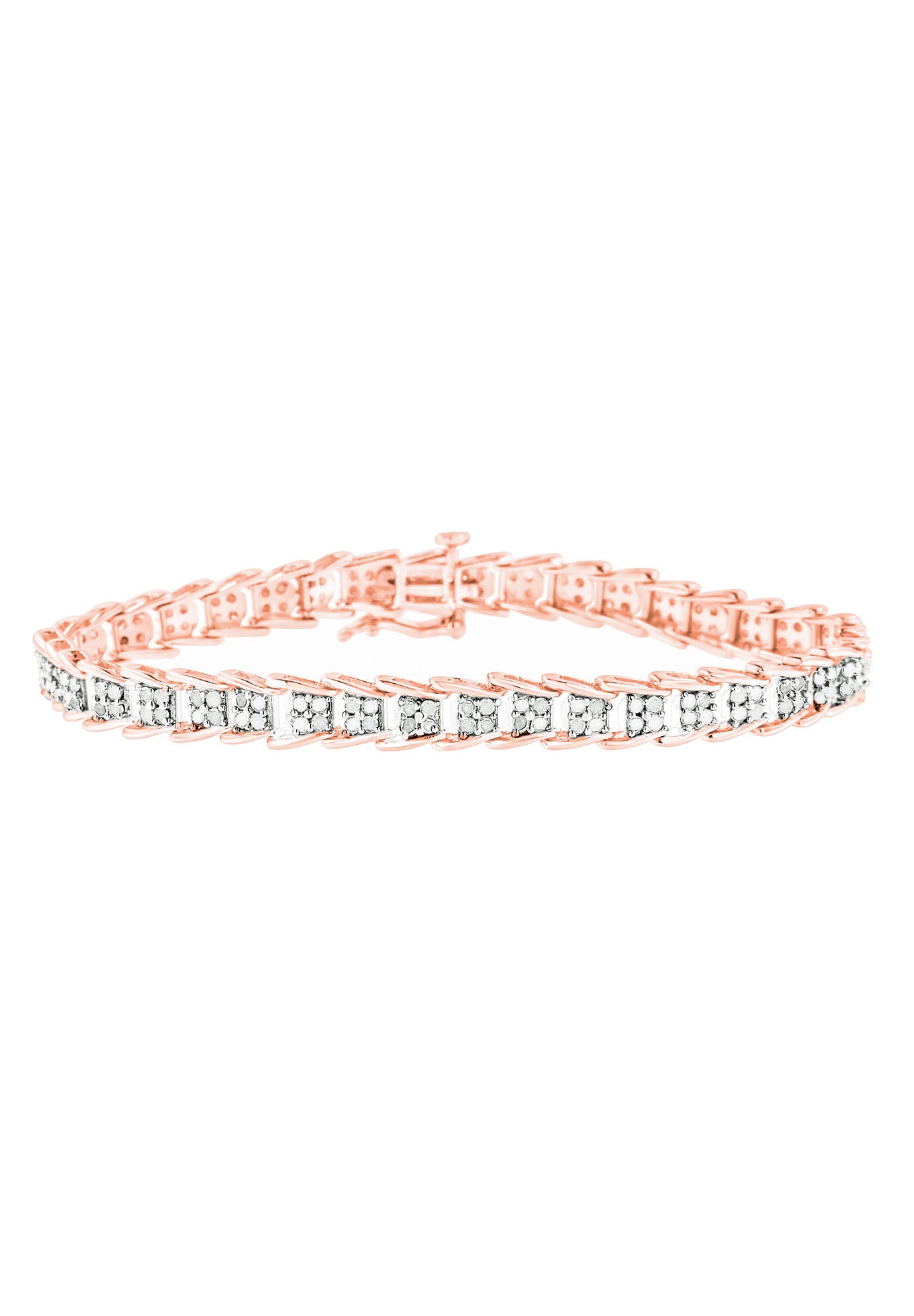 Rose Gold Plated Sterling Silver Diamond Chevron Link Tennis Bracelet, ROSE GOLD, hi-res image number 0