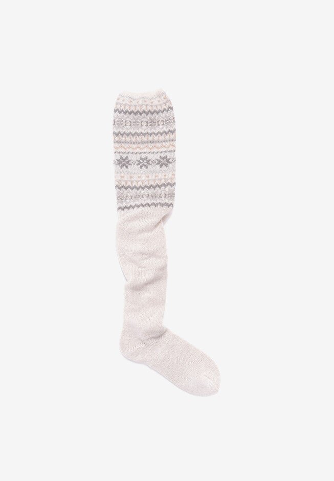 Patterned Cuff Over The Knee Socks, IVORY, hi-res image number null