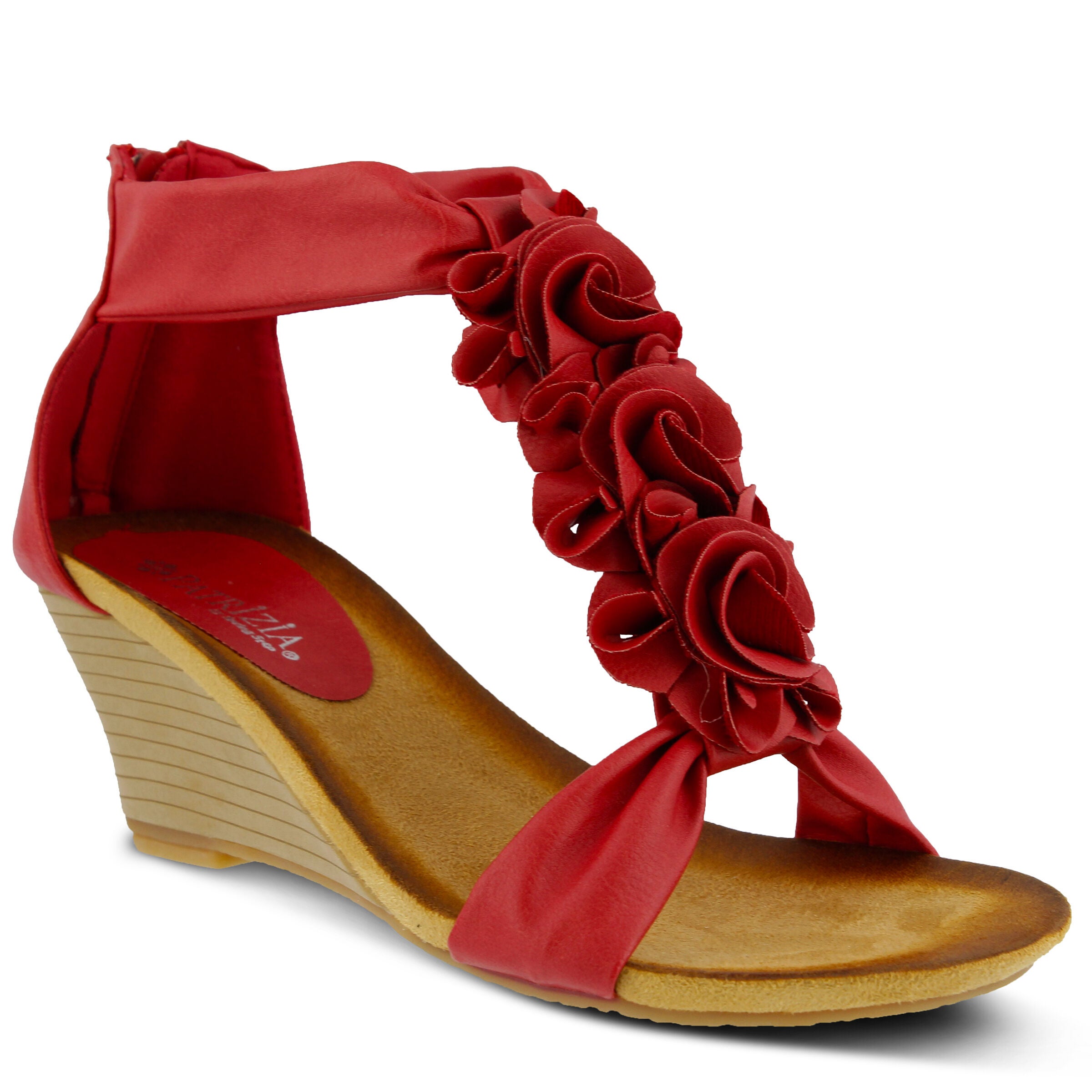 Harlequin Closed Back T-Strap Wedge Sandal, RED, alternate image number 7