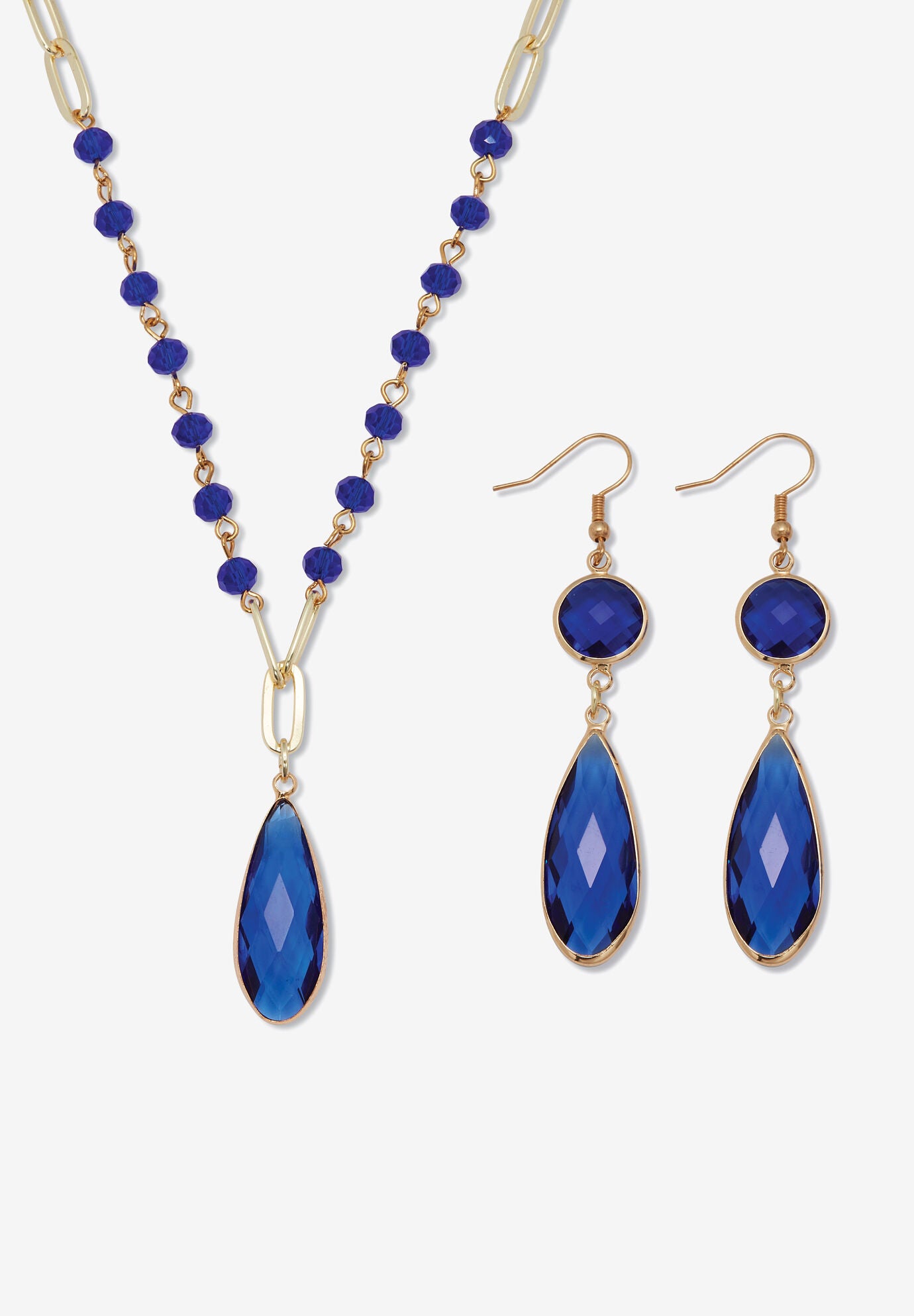Blue Crystal Goldtone Vintage-Inspired Jewelry Set, BLUE, hi-res image number 0
