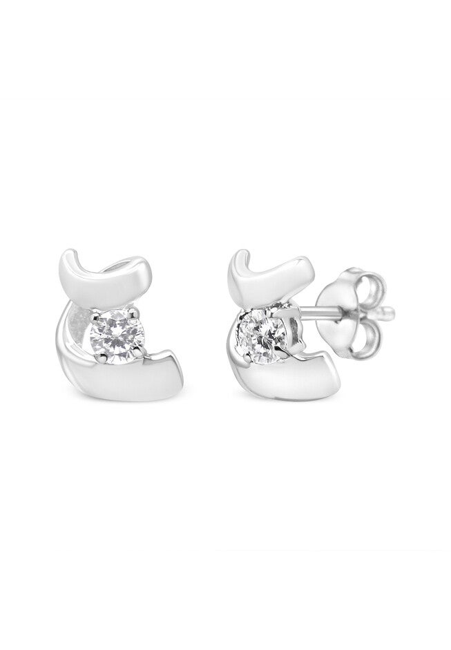White Gold Round Brilliantcut Diamond Espira Swirls Solitaire Push Back Stud Earrings, WHITE, hi-res image number null