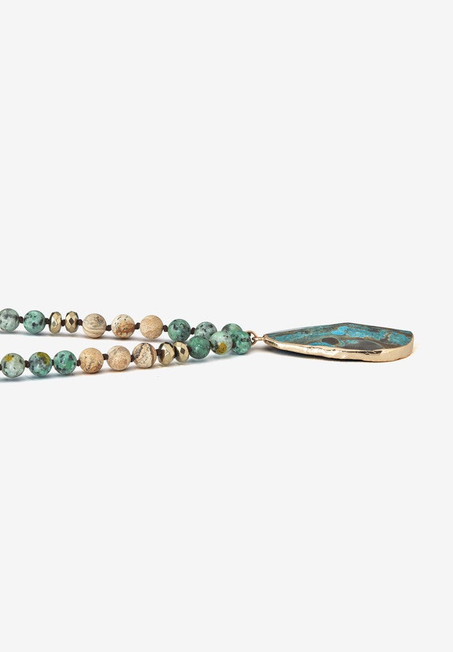 Genuine Multicolor Jasper Beaded Goldtone Bezel Set Pendant Necklace 36 Inch, , on-hover image number 1