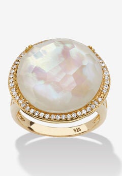 .27 Tcw Genuine Mother-Of-Pearl And Cz Gold-Plated Sterling Silver Halo Ring