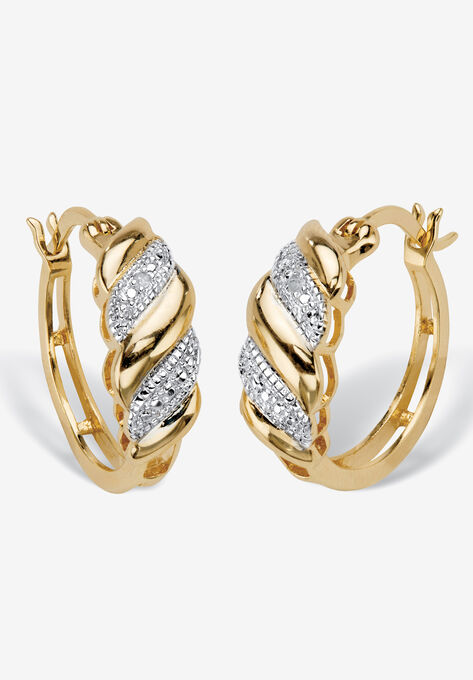Yellow Gold-Plated S-Link Hoop Earrings (21Mm) Diamond Accent, DIAMOND, hi-res image number null