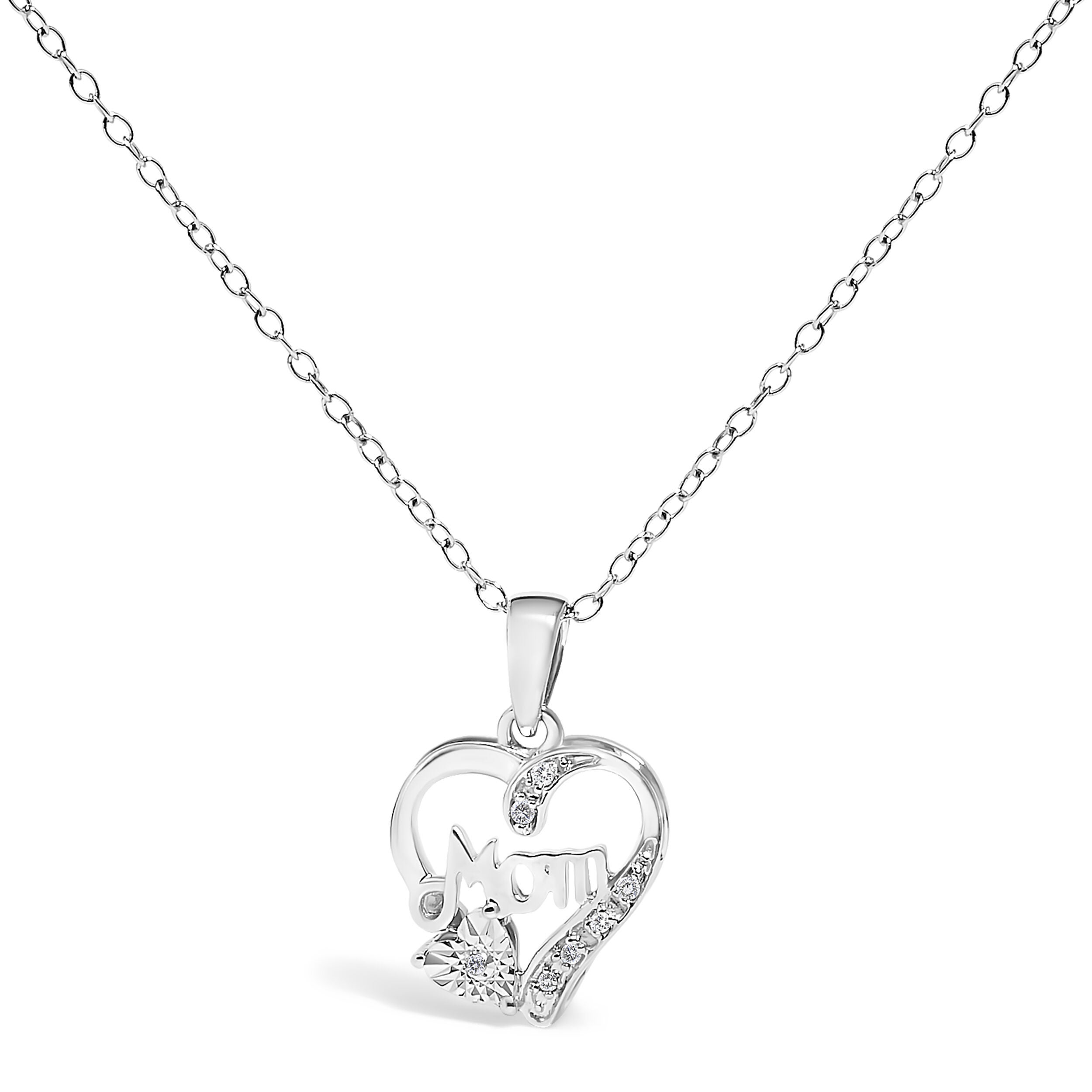 .925 Sterling Silver Diamond Accent Mom with Heart Pendant Necklace, WHITE, hi-res image number 0