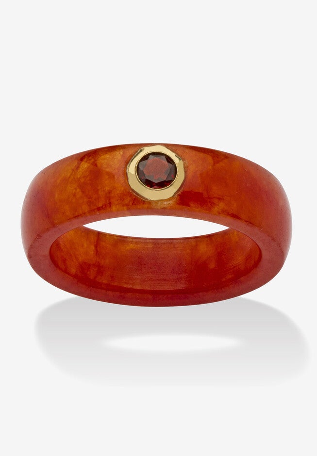 .30 Tcw 10K Gold Garnet And Genuine Red Jade Yellow Gold Band Ring, RED, hi-res image number null