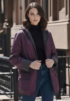 Plus Size Hooded Nylon Jacket