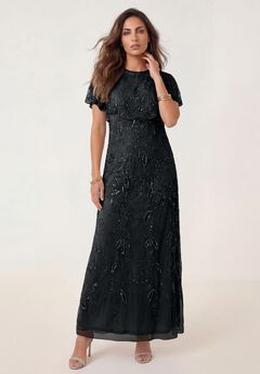 Plus Size Beaded Capelet Maxi Gown – Glam Evening Dress