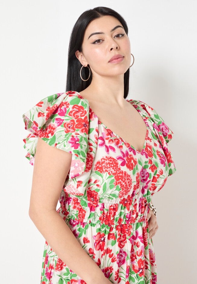 Smocked Poplin Maxi Dress, GARDEN RED, alternate image number null