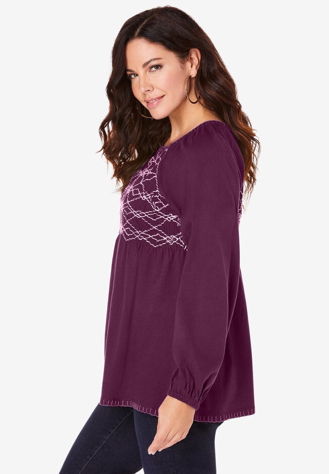 Smocked Embroidered Tee, , alternate image number null