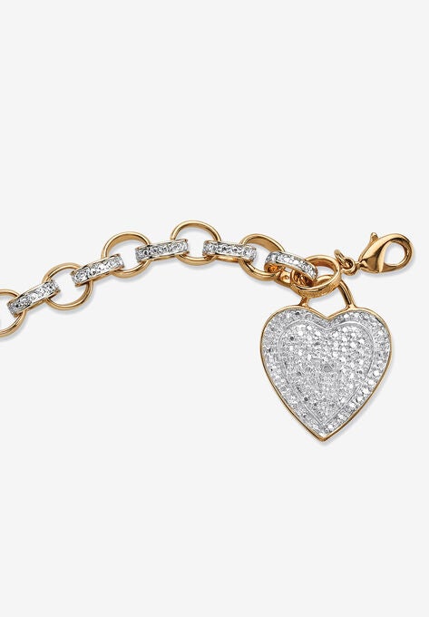 Diamond Accent 18K Gold-Plated Heart Charm Rolo-Link Bracelet 7.75", , alternate image number null