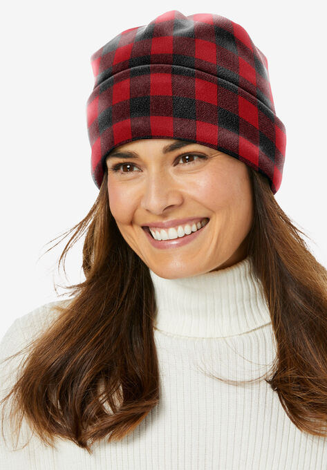 Cuffed Fleece Hat, CLASSIC RED BUFFALO PLAID, hi-res image number null