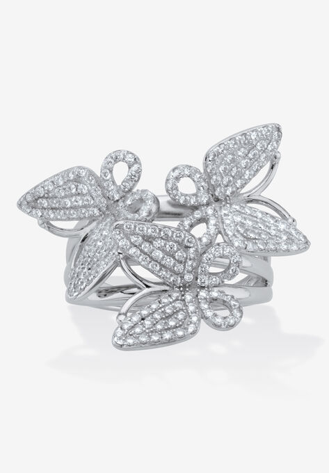 Silvertone Round Pave' Cubic Zirconia Butterfly Ring, CUBIC ZIRCONIA, hi-res image number null