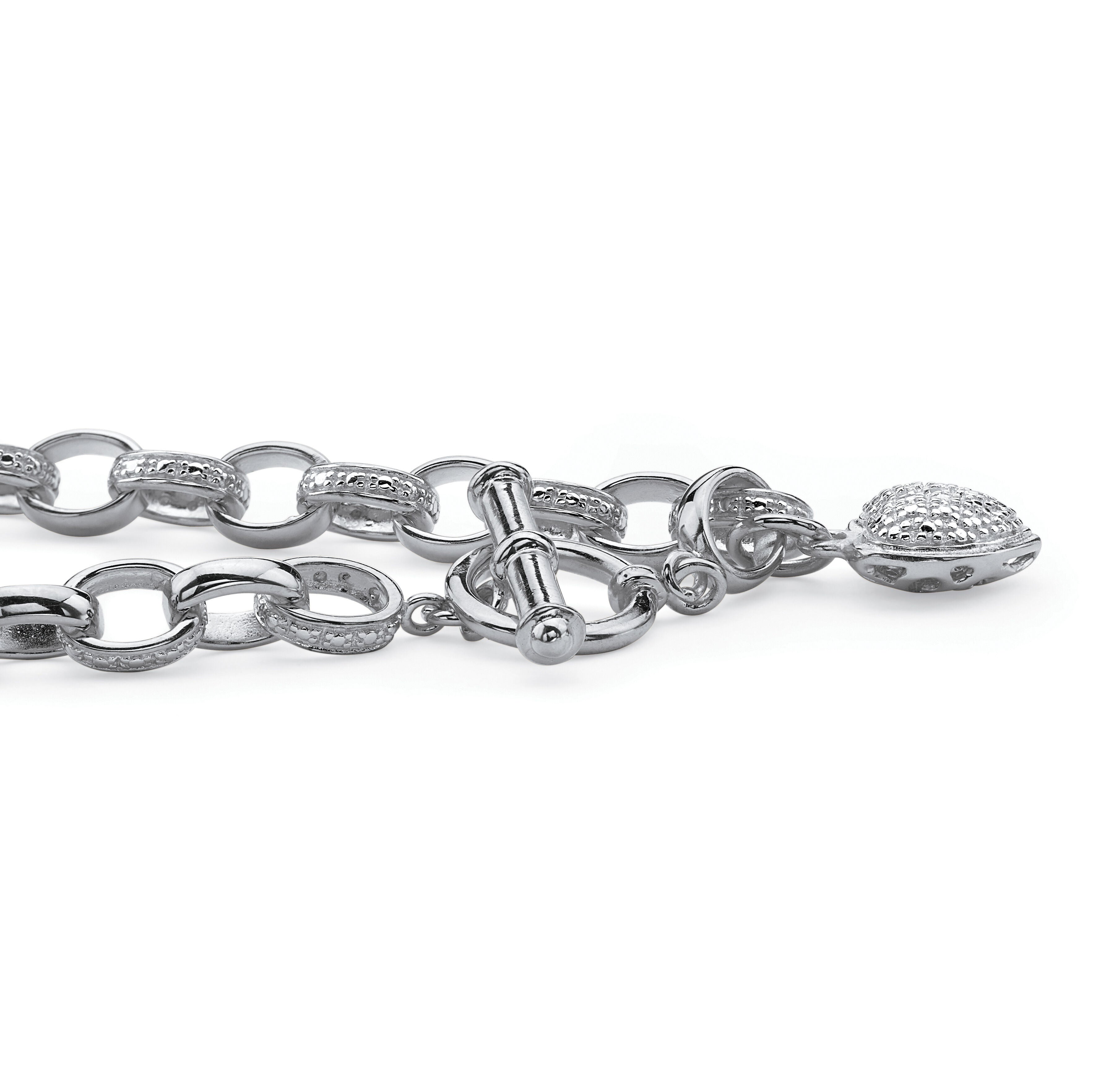 Diamond Accent Heart Charm Bracelet in Platinum-plated Sterling Silver 7.25 inches, WHITE, on-hover image number 1