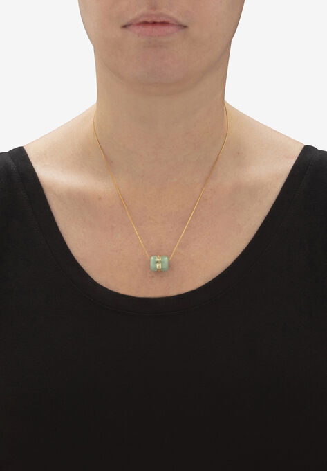 Genuine Green Jade Greek Key Pendant Necklace 14K Gold-Plated .925 18" Length, , alternate image number null