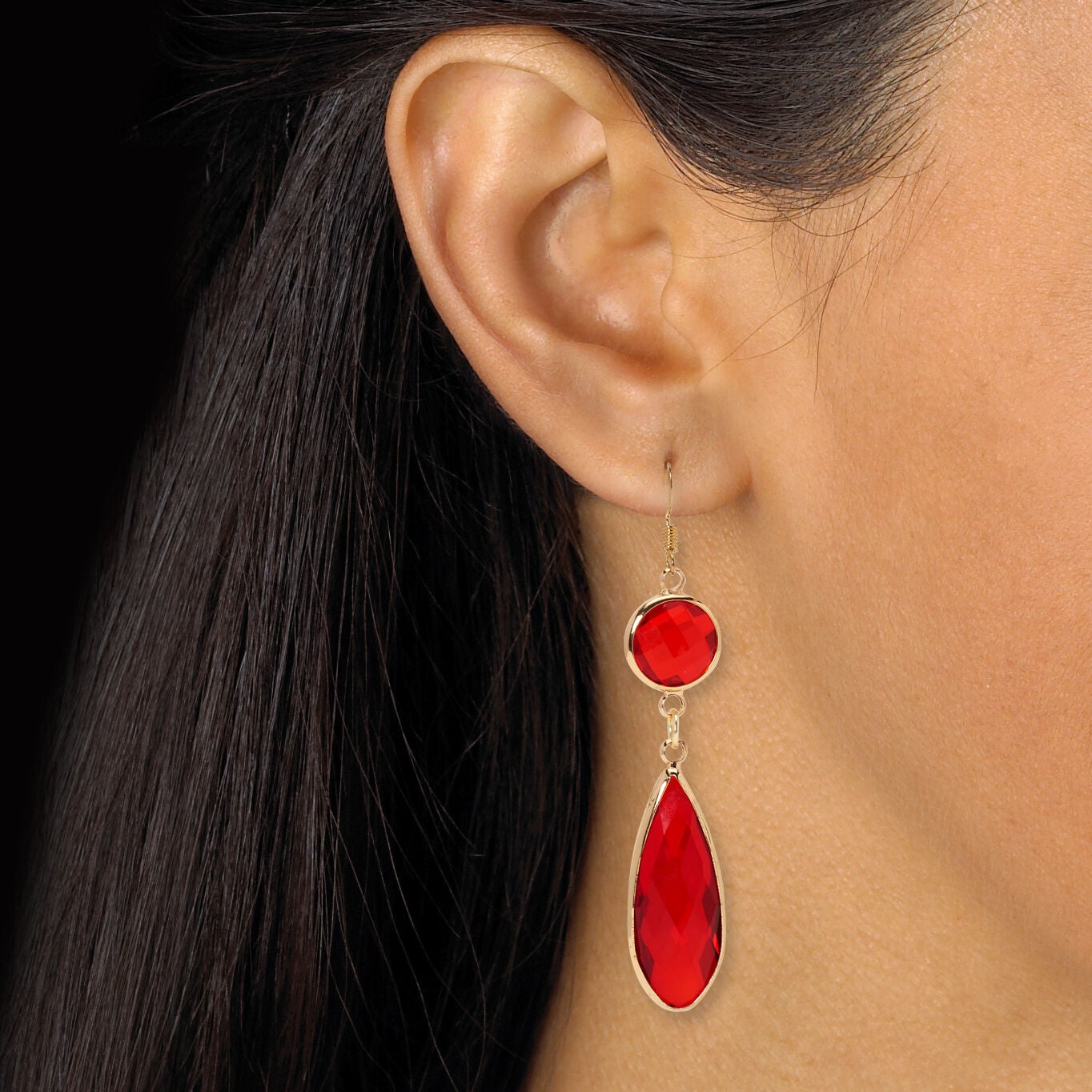 Red Crystal Goldtone Vintage-Inspired Necklace and Earring Set, RED, alternate image number 3