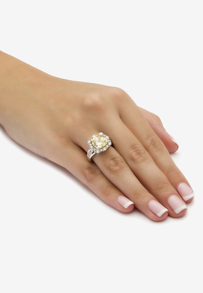 Platinum over Sterling Silver Princess Cut Canary Cubic Zirconia Ring, , alternate image number 2