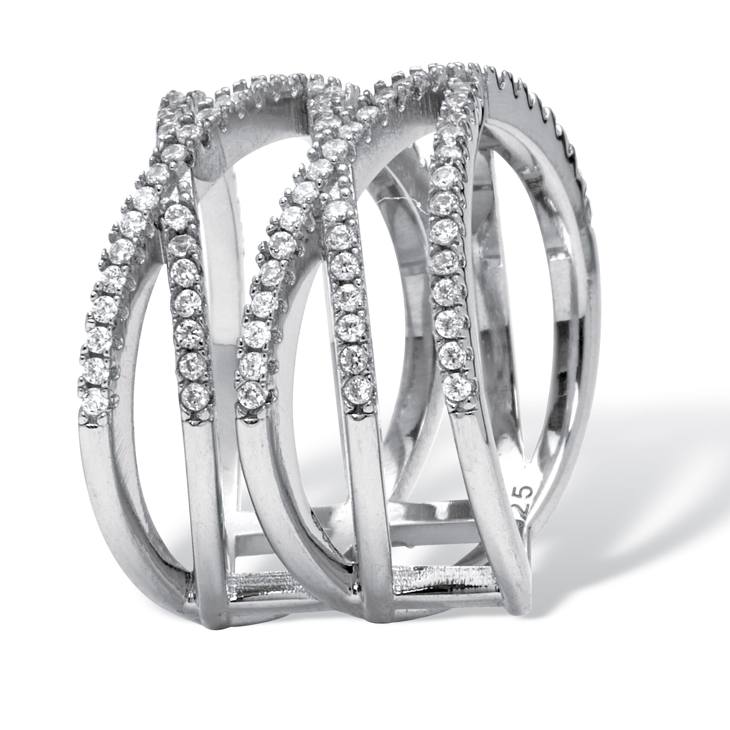 0.55 TCW Round Cubic Zirconia Sterling Silver Five Row Wrap Ring, WHITE, alternate image number 3