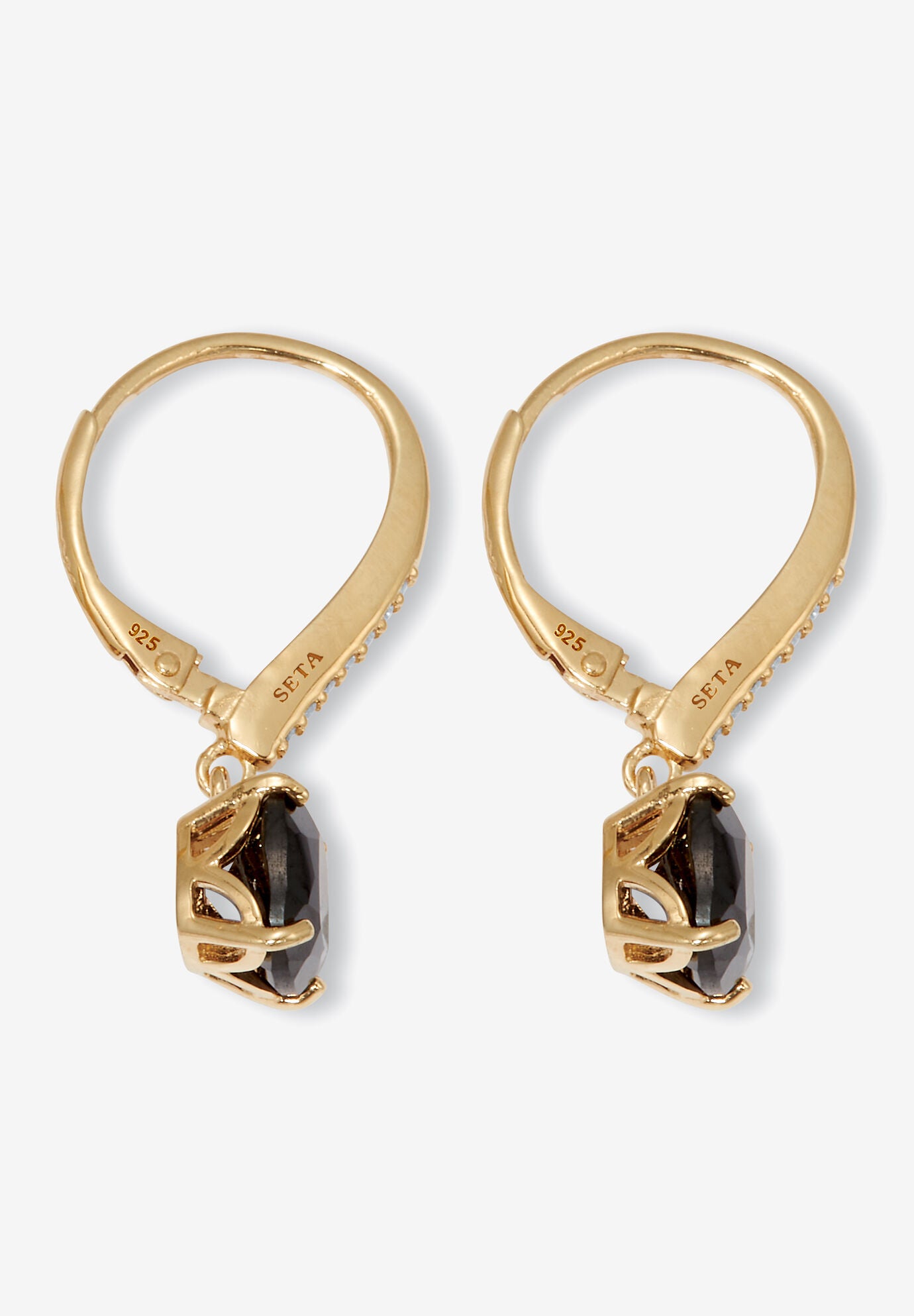 .11 Tcw Cushion Black Spinel 18K Yellow Gold-Plated Sterling Silver Earrings, , on-hover image number 1