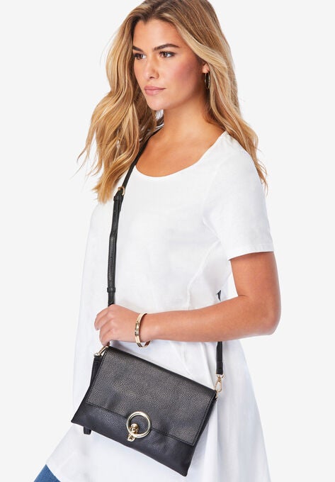 Gold Ring Crossbody Handbag, BLACK, hi-res image number null