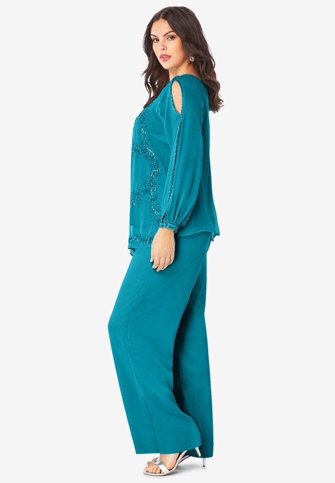 Beaded Illusion-Sleeve Top, , alternate image number 2