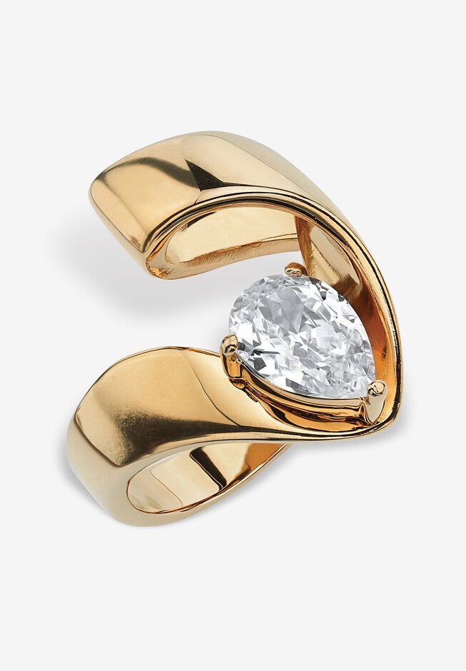 1.80 Tcw Pear-Cut Cubic Zirconia Nestled Ring In Gold Ion-Plated, , alternate image number null