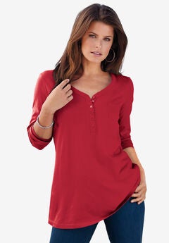 Ultimate Long Sleeve Henley Tee with Sweetheart Neck