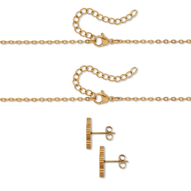 Genuine Mother of Pearl Gold Ion-Plated Stainless Steel Flower Jewelry Set, WHITE, on-hover image number null