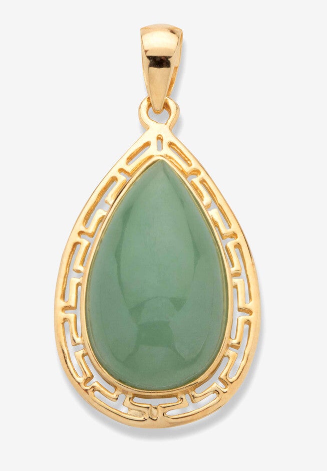 Pear-Cut Genuine Green Jade Gold-Plated Silver Cutout Halo Cabochon Pendant, GREEN, hi-res image number 0
