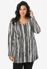 Studded Tie-Dye Long Sleeve Tunic, BLACK WATERCOLOR STRIPE, hi-res image number null