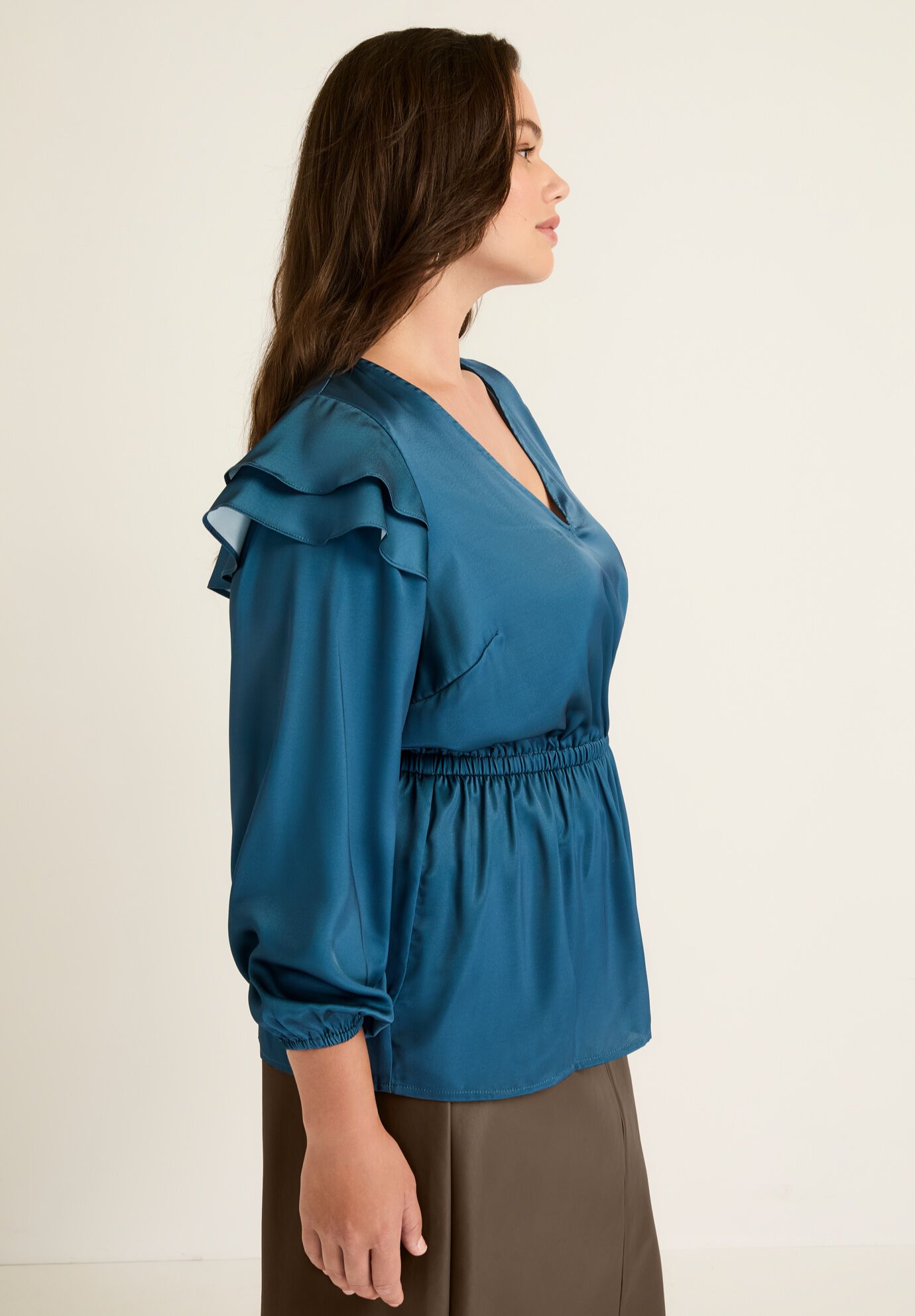 Satin Peplum Top, , alternate image number 2