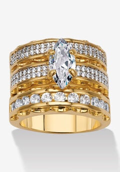 3 Piece 3.38 Tcw Marquise Cubic Zirconia 14K Yellow Gold-Plated Bridal Ring Set