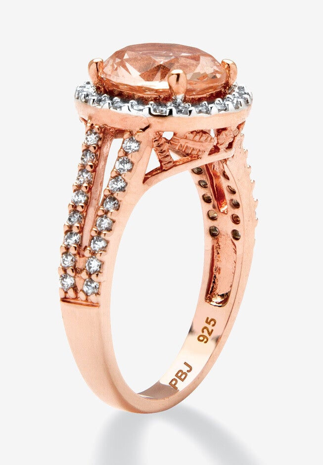 4.25 Tcw Simulated Morganite Cz 18K Rose Gold-Plated Sterling Silver Halo Ring, , on-hover image number 1