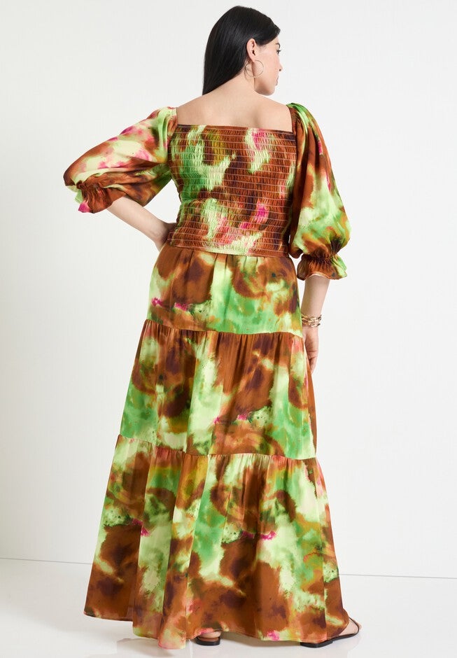 Off-The-Shoulder Smocked Cropped Top, WATERCOLOR TIE DYE, on-hover image number null