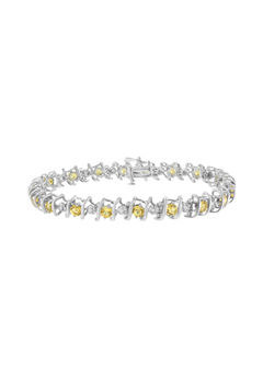 Sterling Silver Gemstone & Round Diamond Tennis Bracelet Citrine November Birthstone
