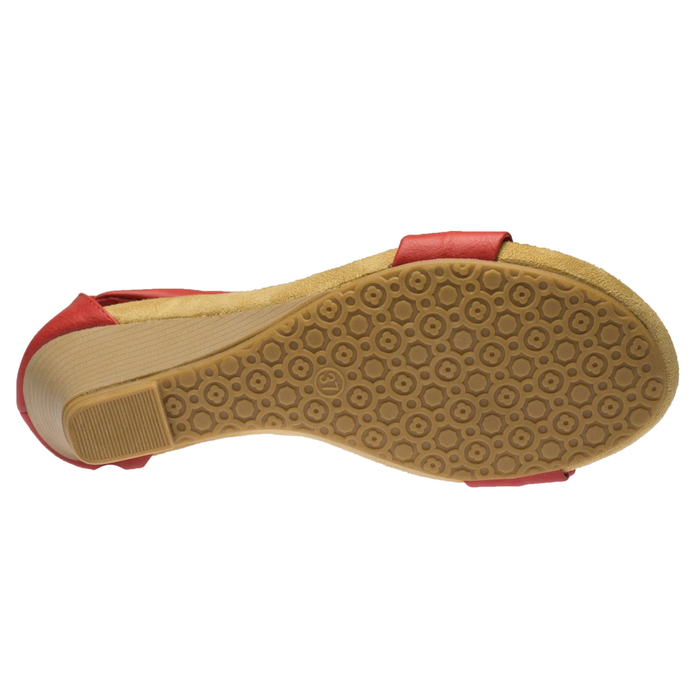 Harlequin Closed Back T-Strap Wedge Sandal, RED, alternate image number 6